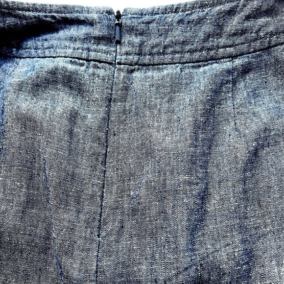 Eileen Fisher Blue Chambray Skirt w/Pockets Banded Pleated Waist Round Hem Sz P - Picture 3 of 7